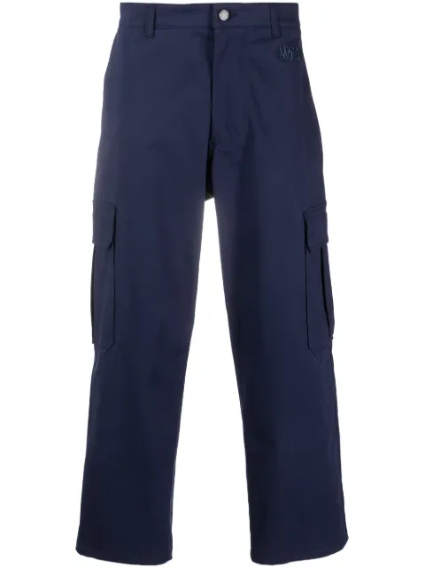 Moschino logo-embroidered cotton cropped trousers Blue A03607021