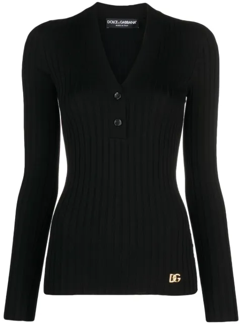 Dolce & Gabbana logo-plaque wool-blend top Black FXB46TJCVP5N0000