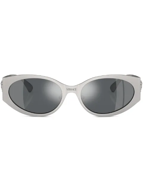 Versace Eyewear logo-plaque oval-frame sunglasses Silver VE226312666G