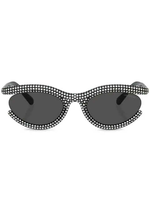 Swarovski Eyewear pavé crystal-embellished oval-frame sunglasses Black SK6006100187