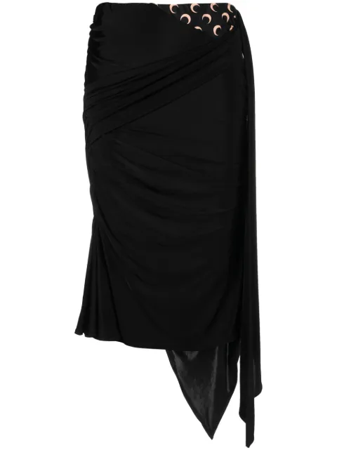 Marine Serre draped midi asymmetric skirt Black WSK007RJER0015