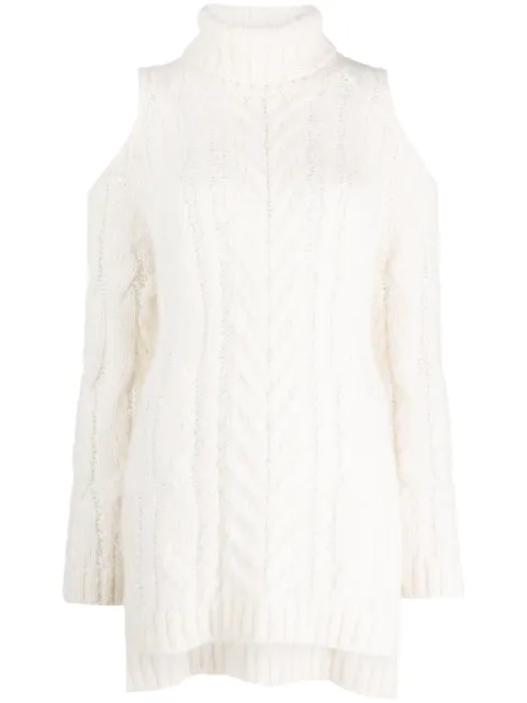 P.A.R.O.S.H. cold-shoulder cable-knit jumper White D512910LIQUORE