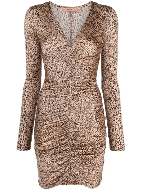 TWINSET leopard-print ruched minidress Brown 232TP216E