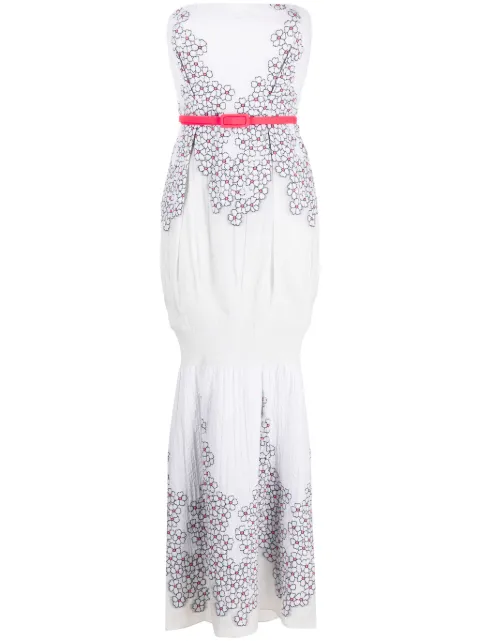 Gemy Maalouf floral appliqué off-shoulder maxi dress White GMR236890LD