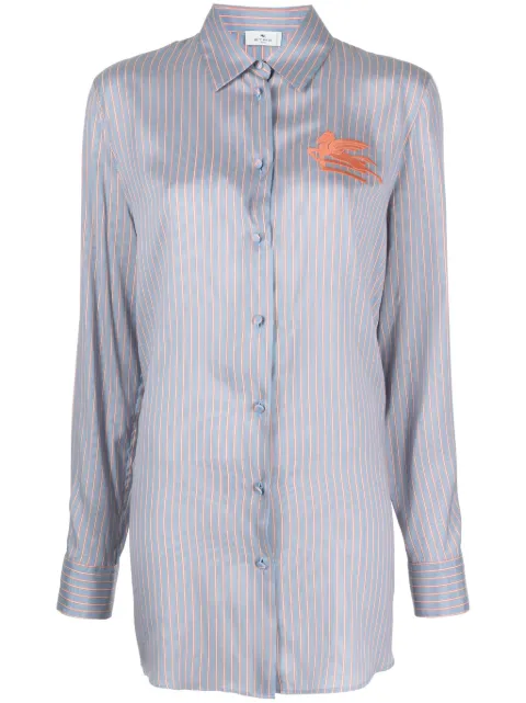 ETRO logo-embroidered silk shirt Blue 124000556