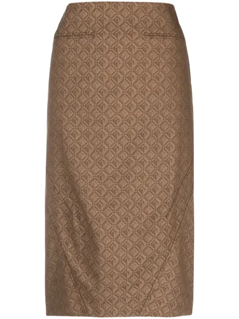 Marine Serre Regenerated Moon Diamant jacquard midi skirt Brown WSK011CWOV0021