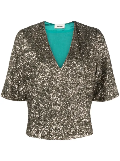 Zadig&Voltaire sequin-embellished short-sleeved blouse Gold WWTO00216