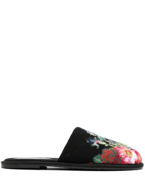 Barrie floral intarsia-knit cashmere slippers Black C241932