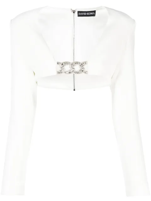 David Koma crystal-embellished crop top White PF23DK11T