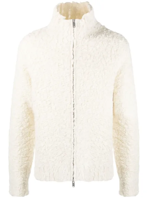 Jil Sander high-neck zip-up shearling jacket Neutrals J22HP0008J14633