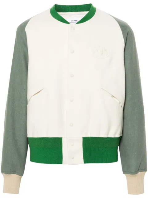 visvim logo-patch felted varsity jacket White 0124105013013