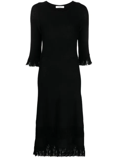 Charlott fringed-edge knitted wool dress Black 105211