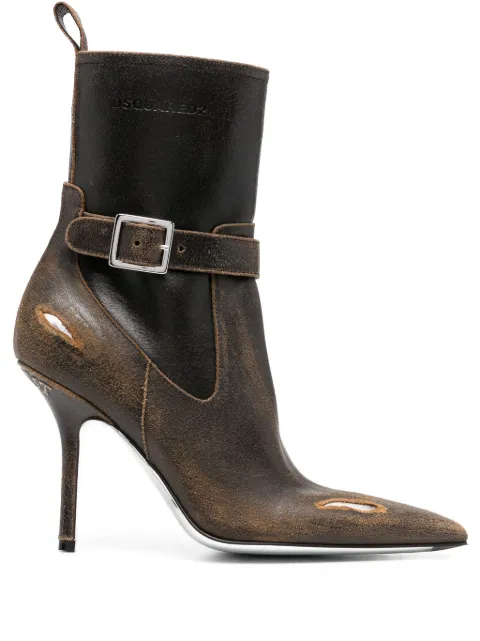 DSQUARED2 100mm distressed pointed-toe ankle boots Green ABW018723807006