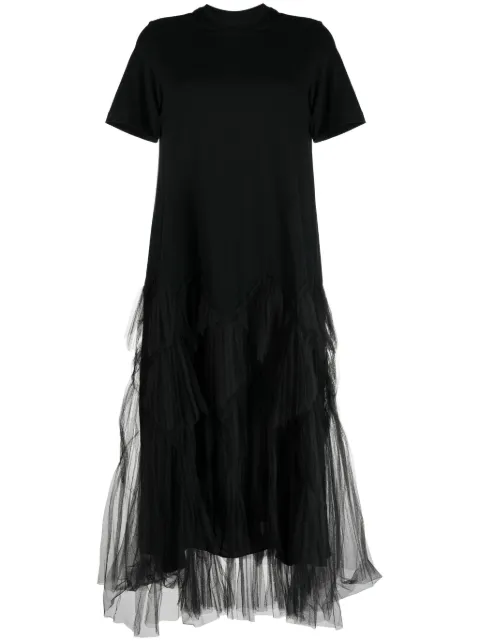 JNBY tulle-panel cotton midi dress Black 5N7G14850