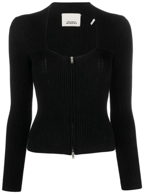 ISABEL MARANT Zelie ribbed zip-up cardigan Black CA0033FAA3L58I01BK