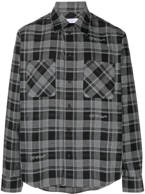 Off-White logo-embroidered checked cotton shirt Grey OMGE030F23FAB0010800