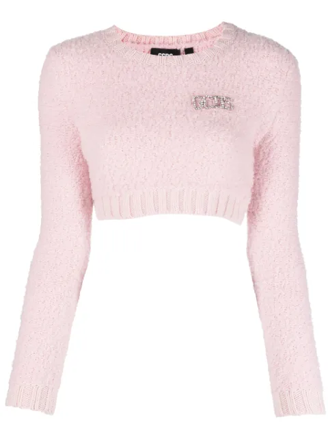 GCDS crystal-embellished crew-neck crop top Pink FW23W380156