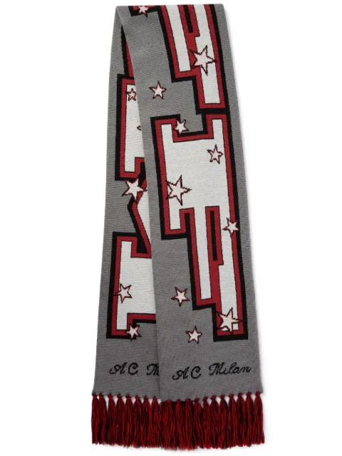 Off-White x AC Milan intarsia-knit scarf Grey OMMA047G23KNI0020925