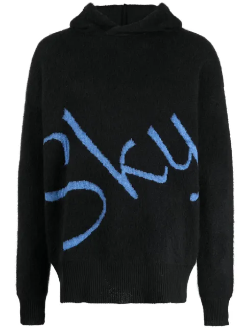 BLUE SKY INN logo-jacquard knitted hoodie Black BS2302KW001