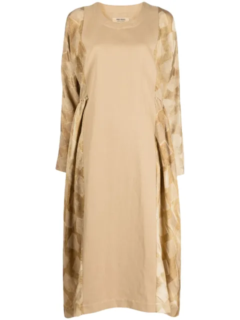 Uma Wang panelled long-sleeve midi dress Brown UP5012