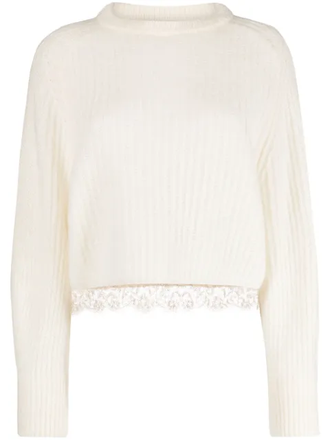 Fabiana Filippi lace-trim ribbed jumper Neutrals MAD223F4200000H744