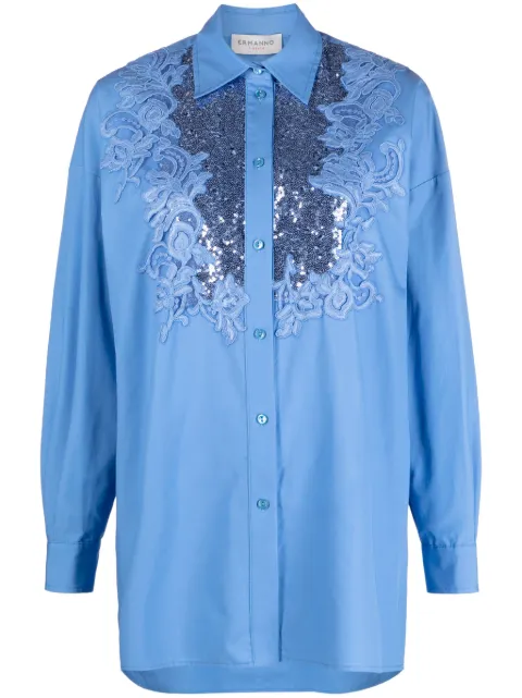 ERMANNO FIRENZE sequin-embellished floral-lace shirt Blue D43EK008E33