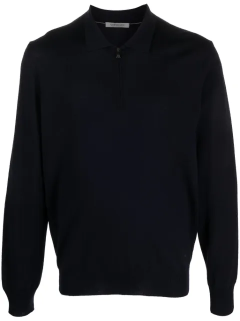 Corneliani zip-up virgin-wool polo shirt Blue 92M50F3825100