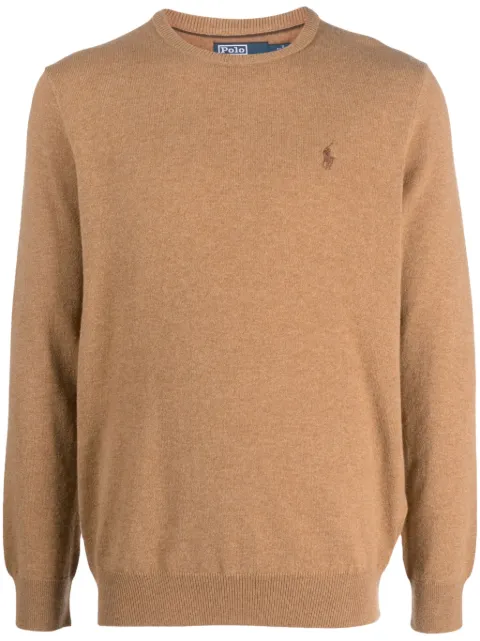 Polo Ralph Lauren Polo-Pony-embroidered wool jumper Brown 710876714012