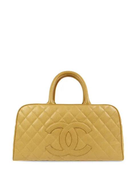 CHANEL Pre-Owned 2003 CC diamond-quilted bowling bag Yellow 8216194