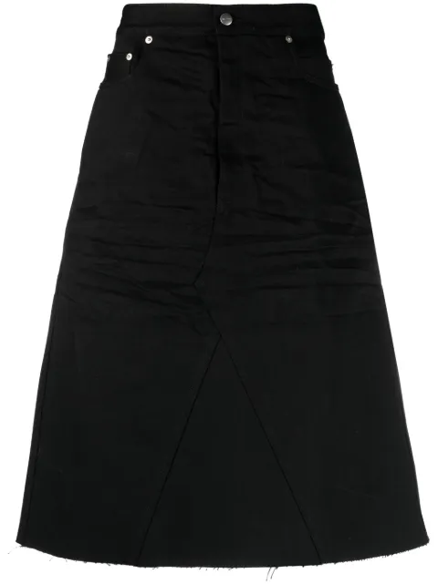 Rick Owens distressed-finish knee-length denim skirt Black RR02C7300HBLK