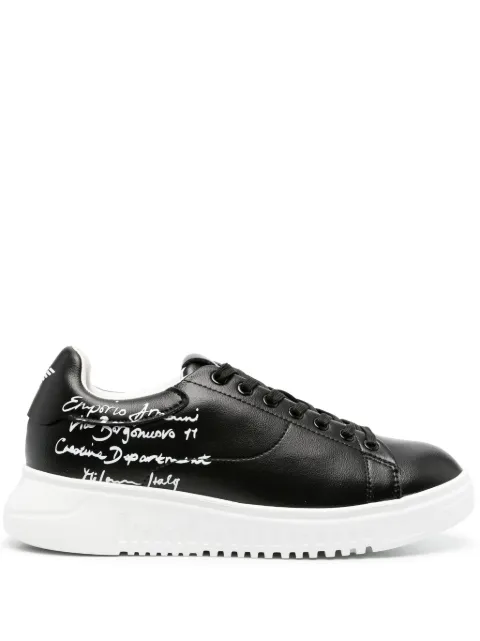 Emporio Armani calligraphy-print leather sneakers Black X3X024XN894
