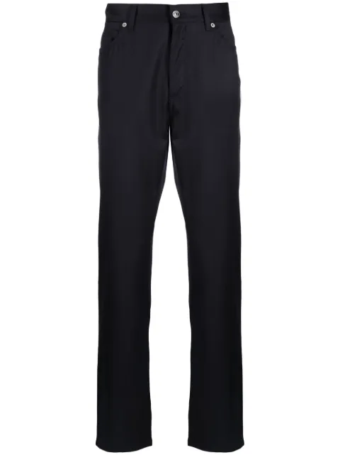 Zegna logo-patch wool slim-fit trousers Blue UCP03A6CITY