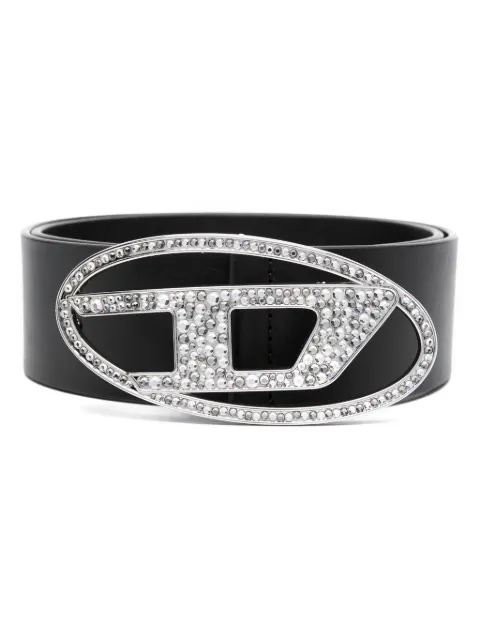 Diesel rhinestone-logo leather belt Black X09825P0503