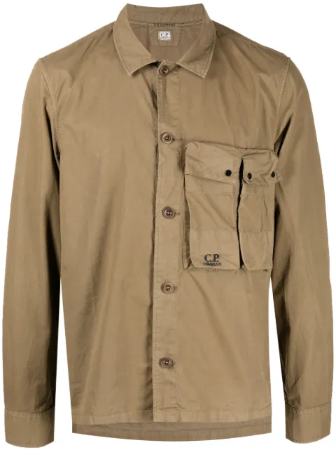 C.P. Company logo-embroidered cotton shirt Brown 15CMSH162A002824G653