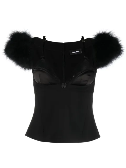 DSQUARED2 Goth feather-trim bustier top Black S72NC1061S60581
