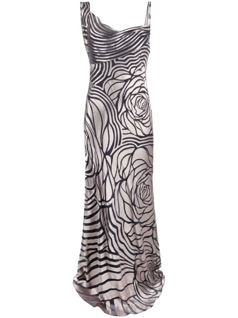 Alberta Ferretti rose-print asymmetric sleeveless gown Neutrals AEF232M04455148