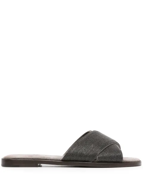 Brunello Cucinelli Monili-detail crossover-straps slides Grey MZSFC2538PC8212