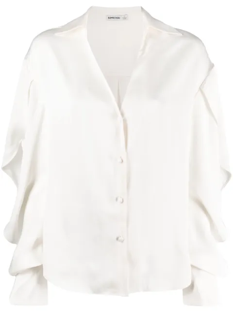 SIMKHAI V-neck draped-sleeve shirt Neutrals 4232051Z