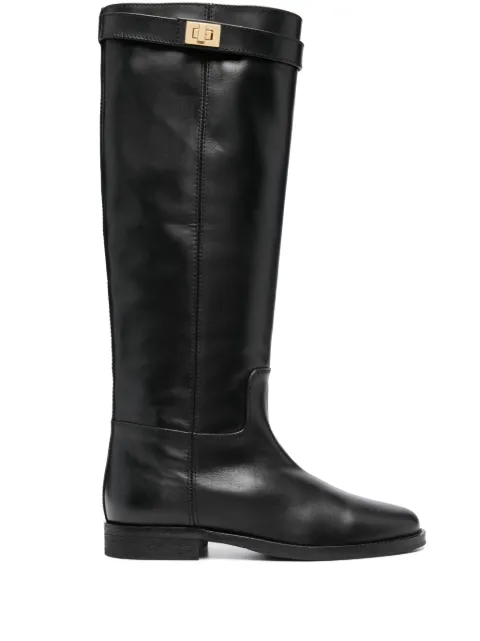 Via Roma 15 buckle-detail leather knee-high boots Black 3820SANTAMONICA