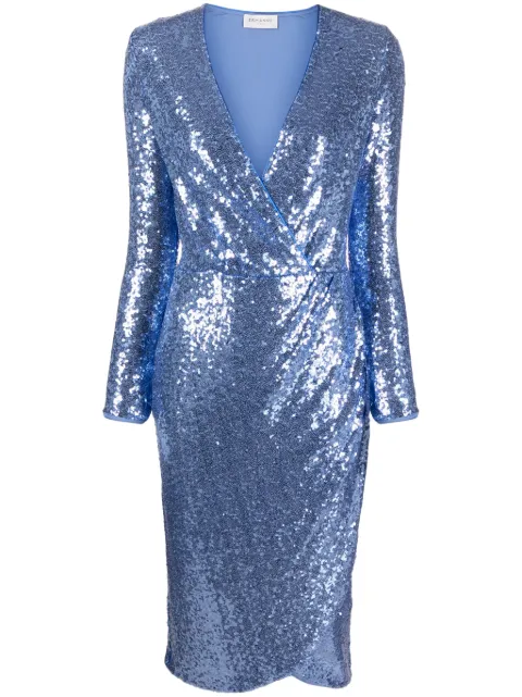 ERMANNO FIRENZE sequined wrap midi dress Blue D43EQ034EZ4