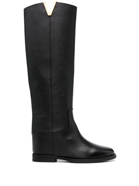 Via Roma 15 logo-plaque leather knee-high boots Black 3758