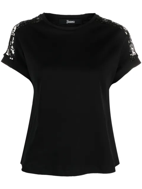 Herno lace-detailing cotton T-shirt Black JL000103D52052