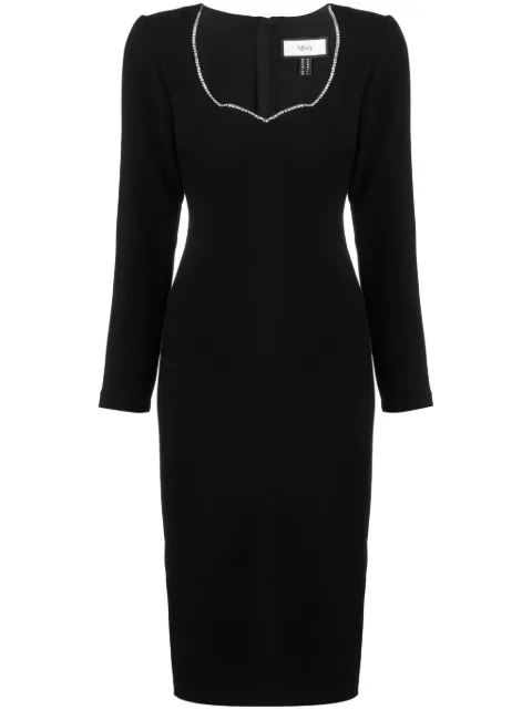 NISSA crystal-embellished long-sleeve midi dress Black RS14259