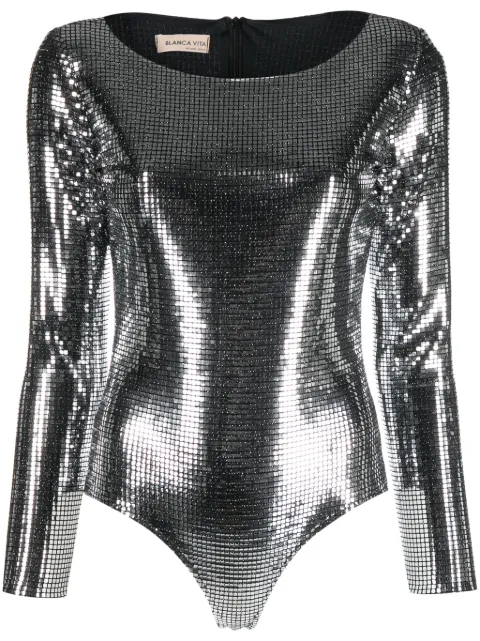 Blanca Vita Bromelia sequin bodysuit Silver BROMELIA0424