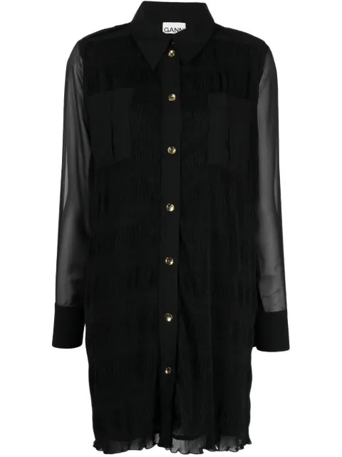 GANNI Georgette straight-point collar dress Black F8306