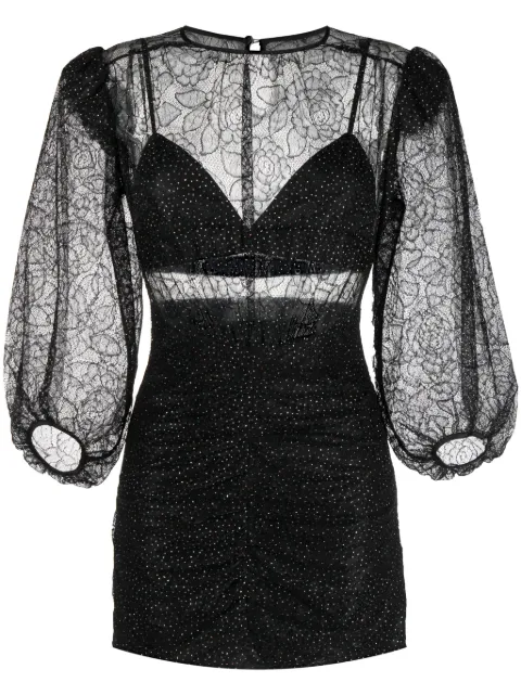 NISSA long-sleeve embroidered minidress Black RS14284
