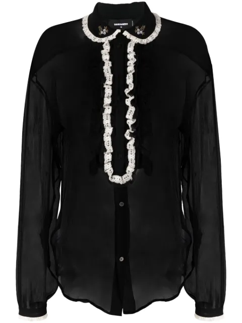 DSQUARED2 ruffled sheer silk blouse Black S75DL0855S52114