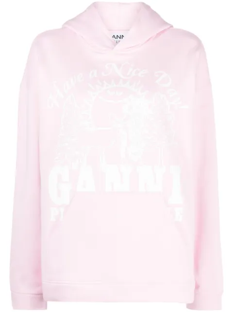 GANNI logo-print organic cotton hoodie Pink T3653