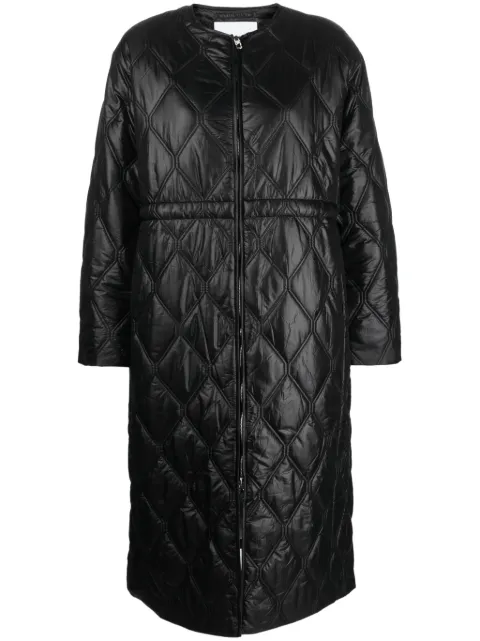 GANNI diamond-quilted zip-up raincoat Black F8383