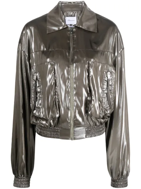 Blumarine pointed-collar metallic bomber jacket Grey P422B074A